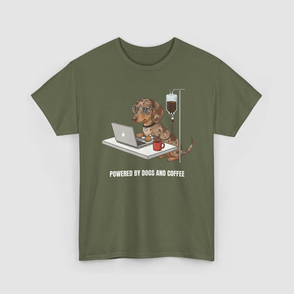 Powered By Dogs & Coffee | Unisex Heavy Cotton T-Shirt