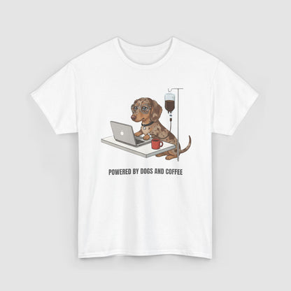 Powered By Dogs & Coffee | Unisex Heavy Cotton T-Shirt