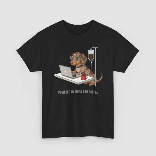 Powered By Dogs & Coffee | Unisex Heavy Cotton T-Shirt